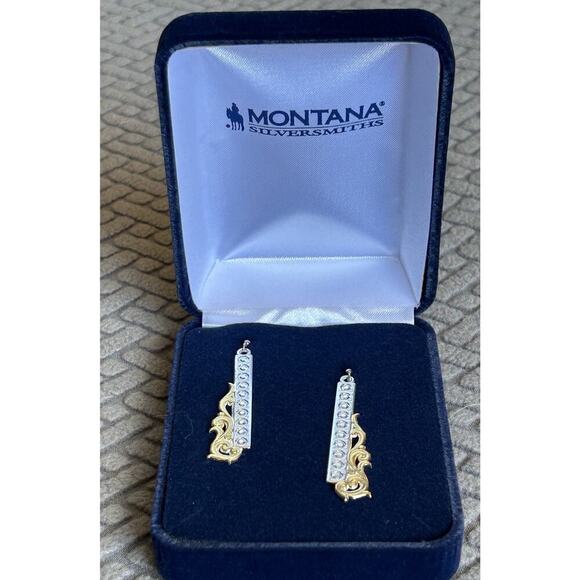 Montana Silversmiths Filagree Bar Dangle Earrings Gold & Silver Western Modern - Picture 1 of 5